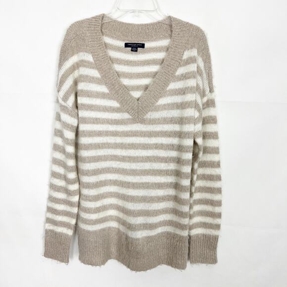 American Eagle Jegging Fit Striped Fuzzy Striped Sweater Size Small Oversized - Picture 1 of 11
